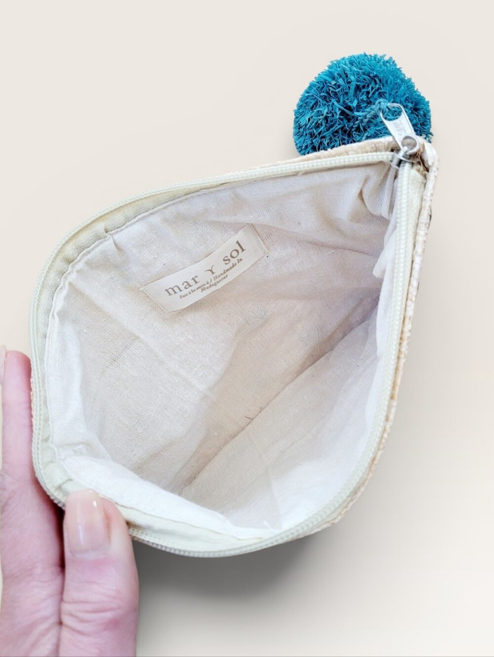 Mar Y Sol Crocheted Raffia Sofia Zippered Pouch Cosmetic Case Clutch View 4